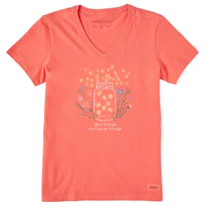 Women's Fireflies Flowers Jar Short Sleeve Vee Life is Good