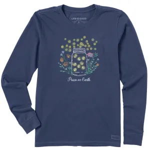 Women's Firefly Flowers Jar Peace on Earth Long Sleeve Crusher Tee Life is Good