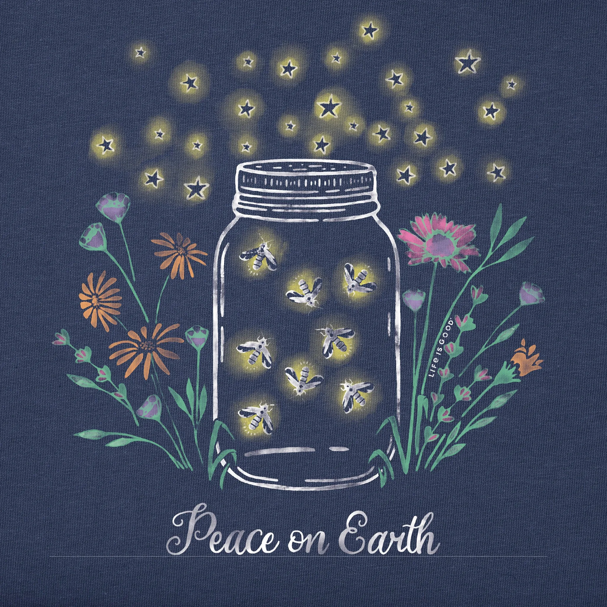 Women's Firefly Flowers Jar Peace on Earth Long Sleeve Crusher Tee Life is Good