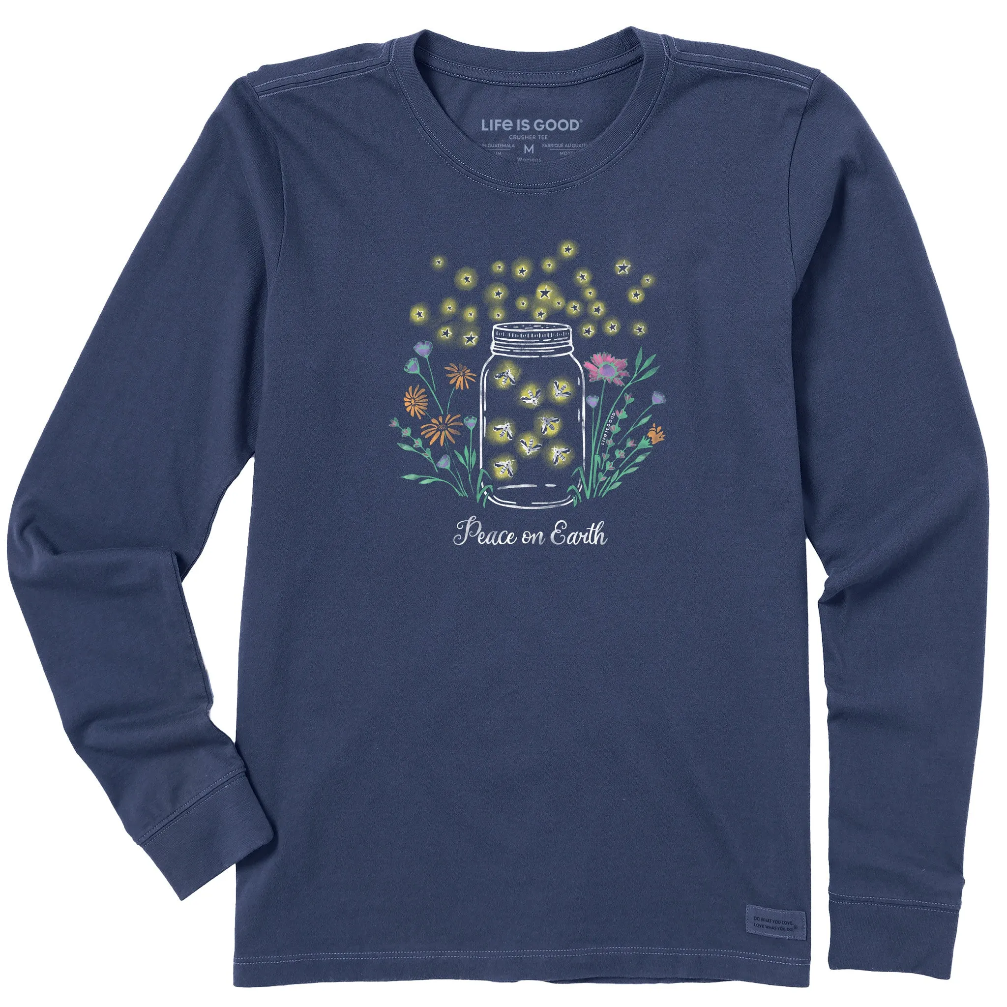 Women's Firefly Flowers Jar Peace on Earth Long Sleeve Crusher Tee Life is Good