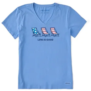 Women's Flag Beach Chairs Short Sleeve Vee Life is Good