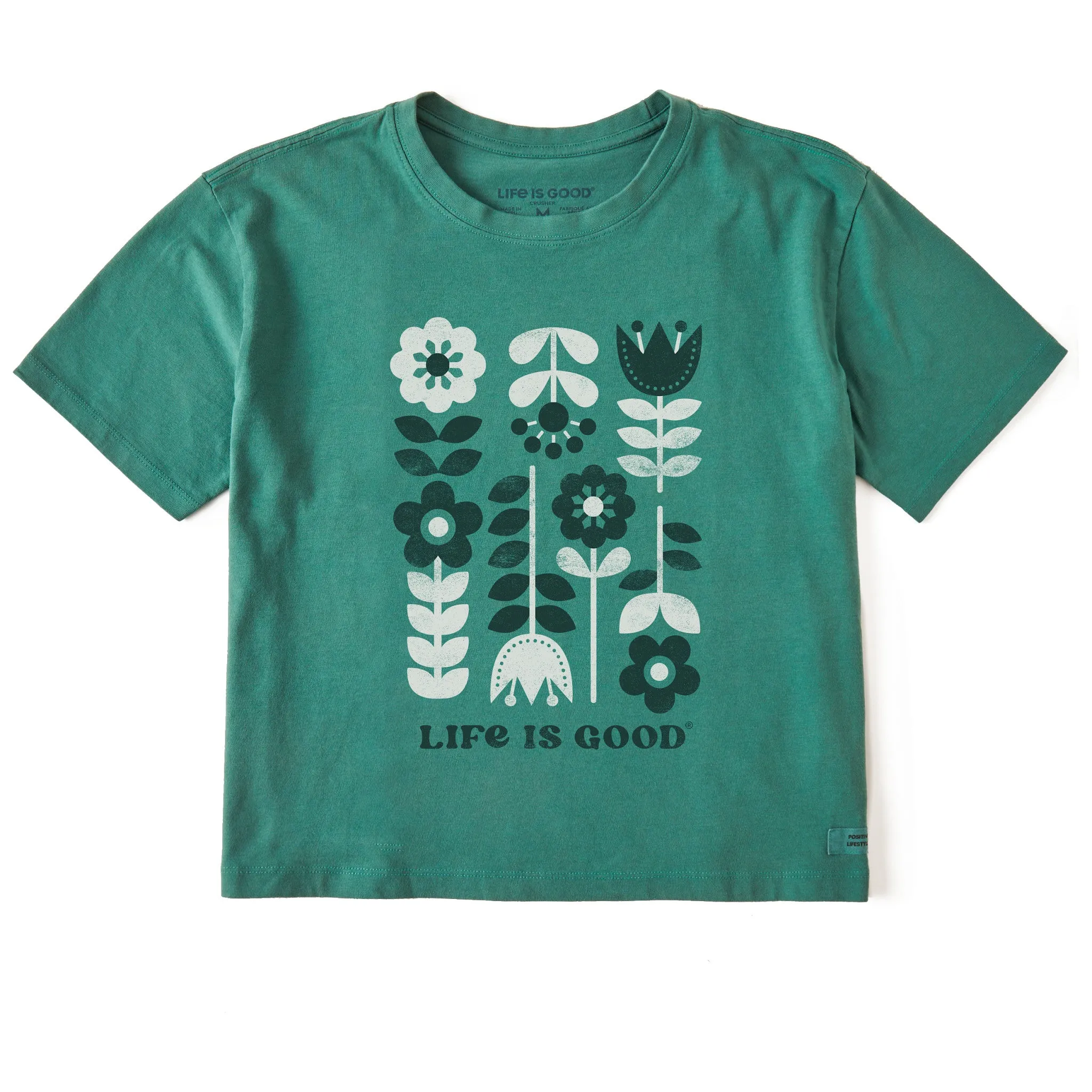 Women's Flag Flowers Short Sleeve Crusher Boxy Tee Life is Good