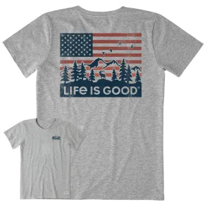 Women's Flag Mountain Scene Short Sleeve Crusher Tee Life is Good
