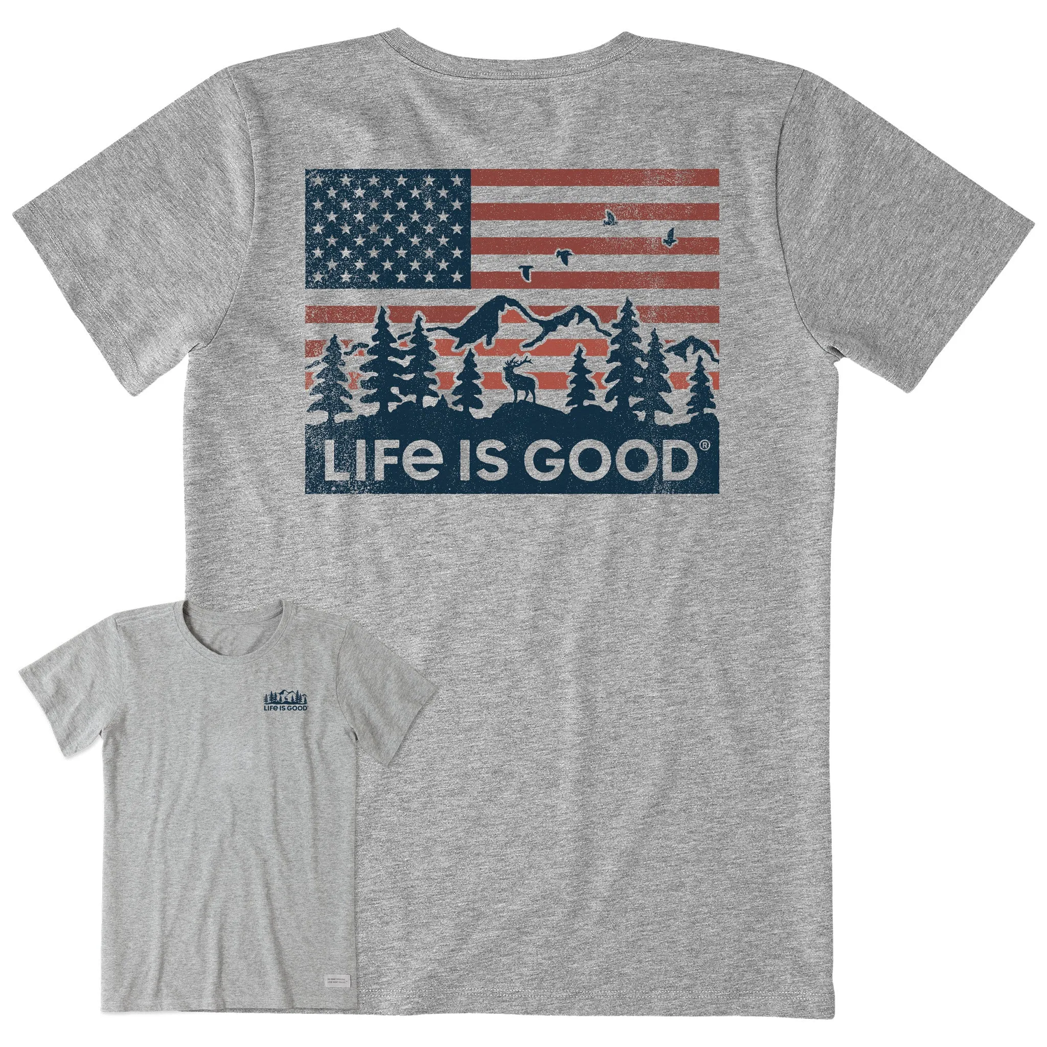 Women's Flag Mountain Scene Short Sleeve Crusher Tee Life is Good