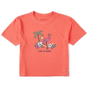Women's Flamingo Beach Short Sleeve Crusher Boxy Tee Life is Good