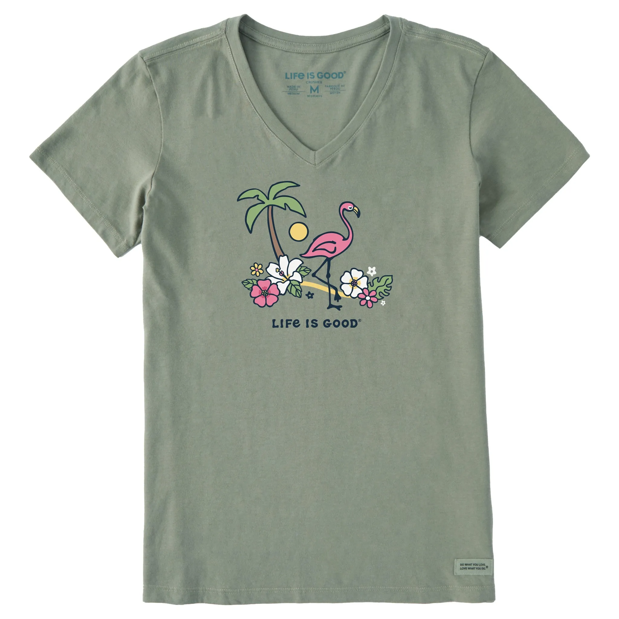 Women's Flamingo Beach Short Sleeve Crusher Vee Life is Good