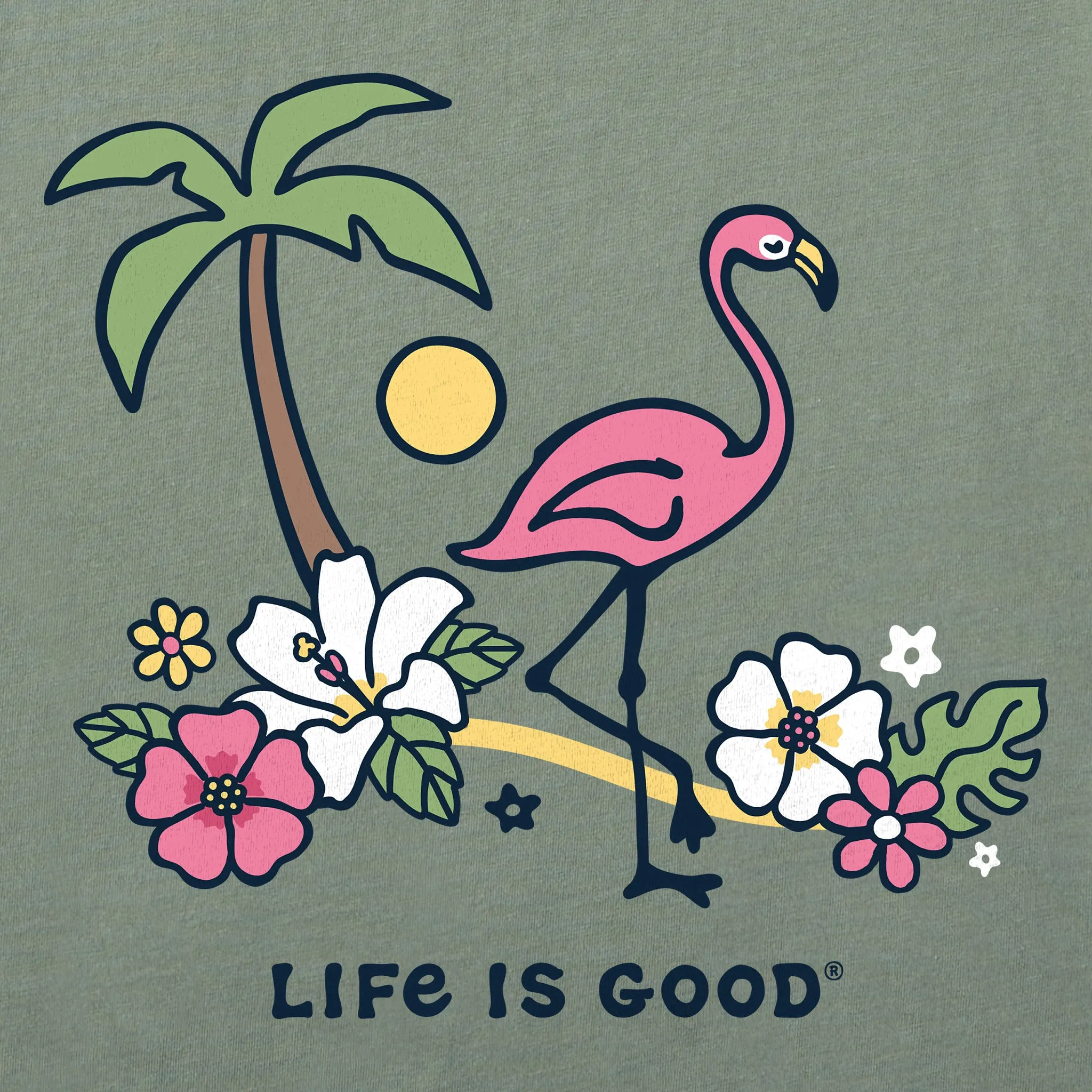 Women's Flamingo Beach Short Sleeve Crusher Vee Life is Good