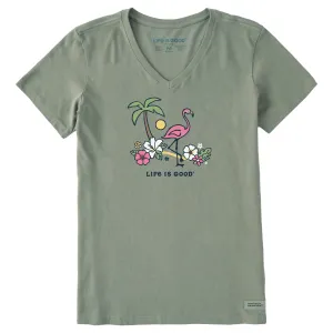 Women's Flamingo Beach Short Sleeve Crusher Vee Life is Good