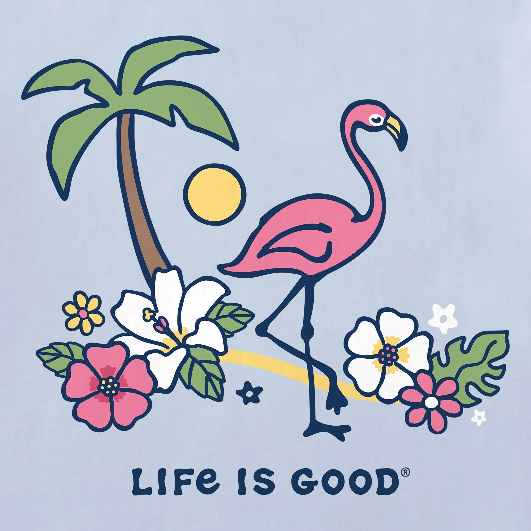 Women's Flamingo Beach Short Sleeve Crusher Vee Life is Good