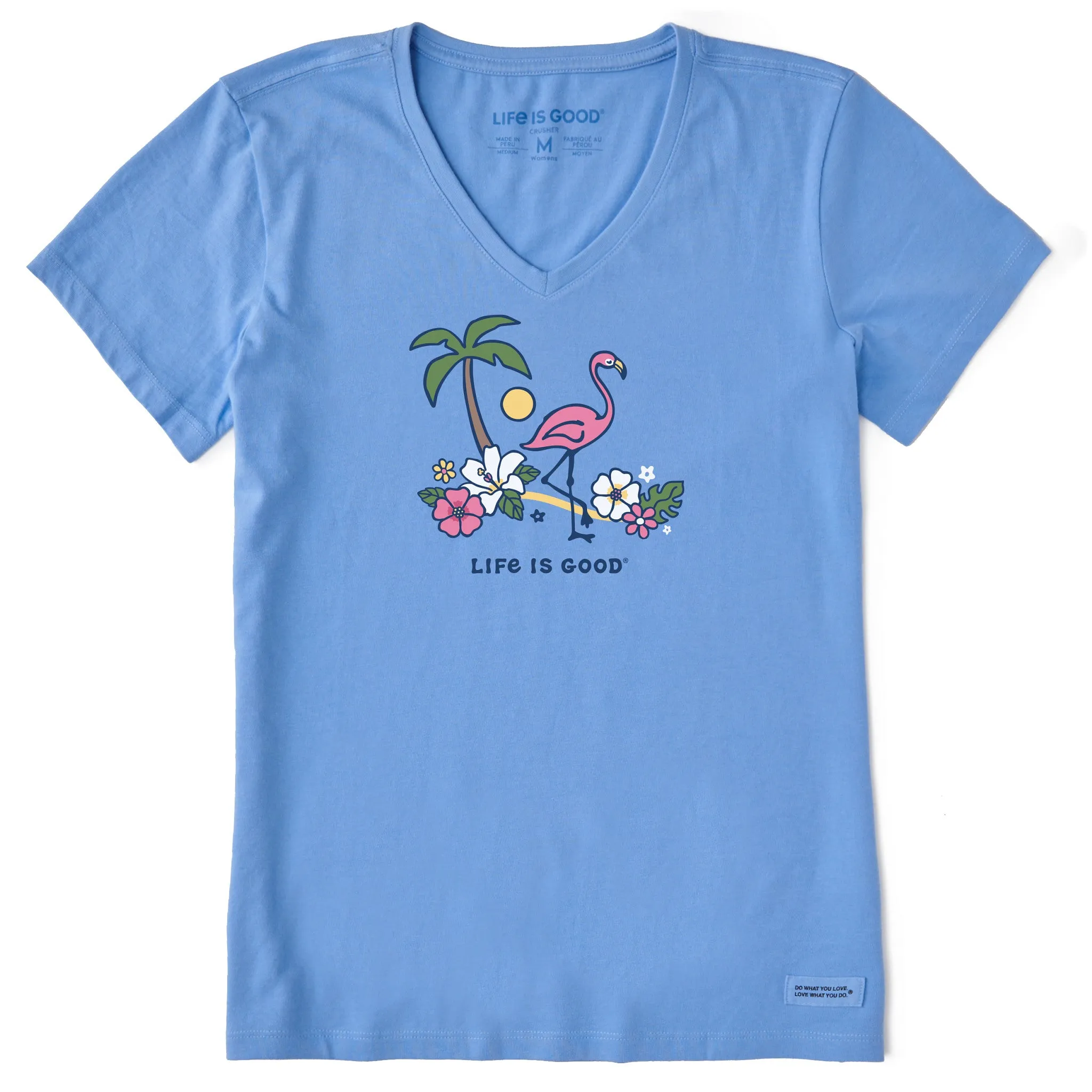 Women's Flamingo Beach Short Sleeve Crusher Vee Life is Good