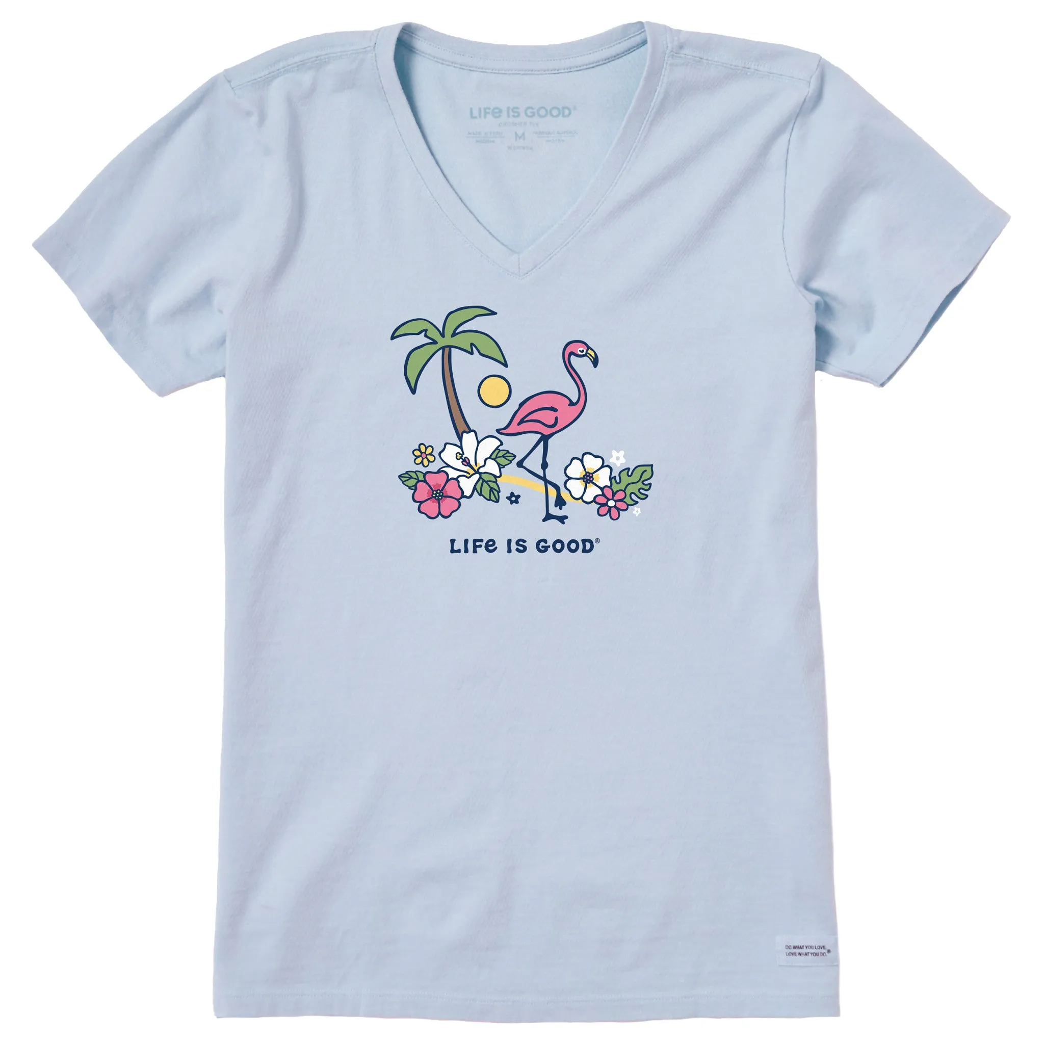 Women's Flamingo Beach Short Sleeve Crusher Vee Life is Good