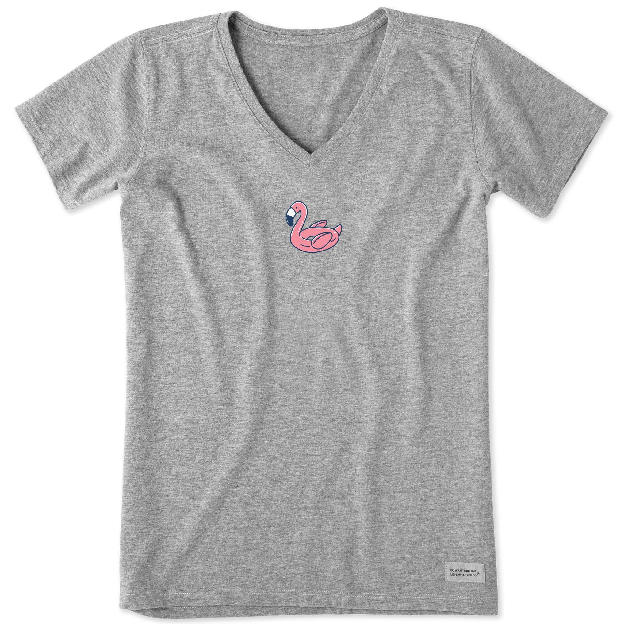 Women's Flamingo Floatie Short Sleeve Crusher Vee Life is Good