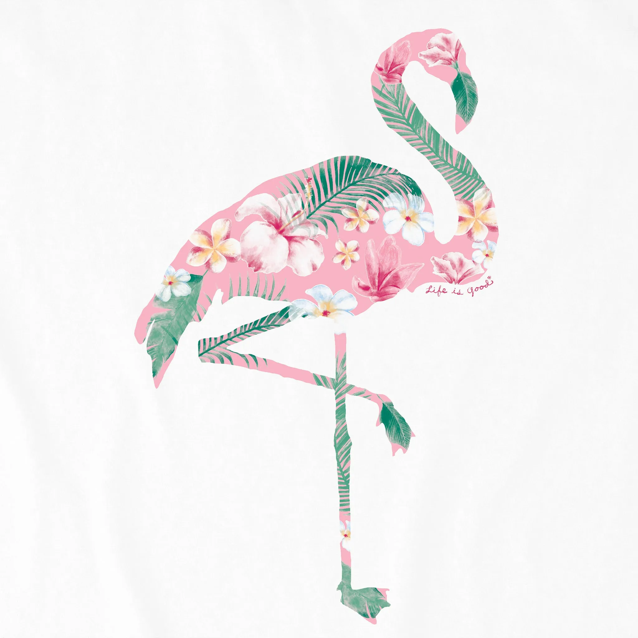 Women's Flamingo Flowers Short Sleeve Tee Life is Good