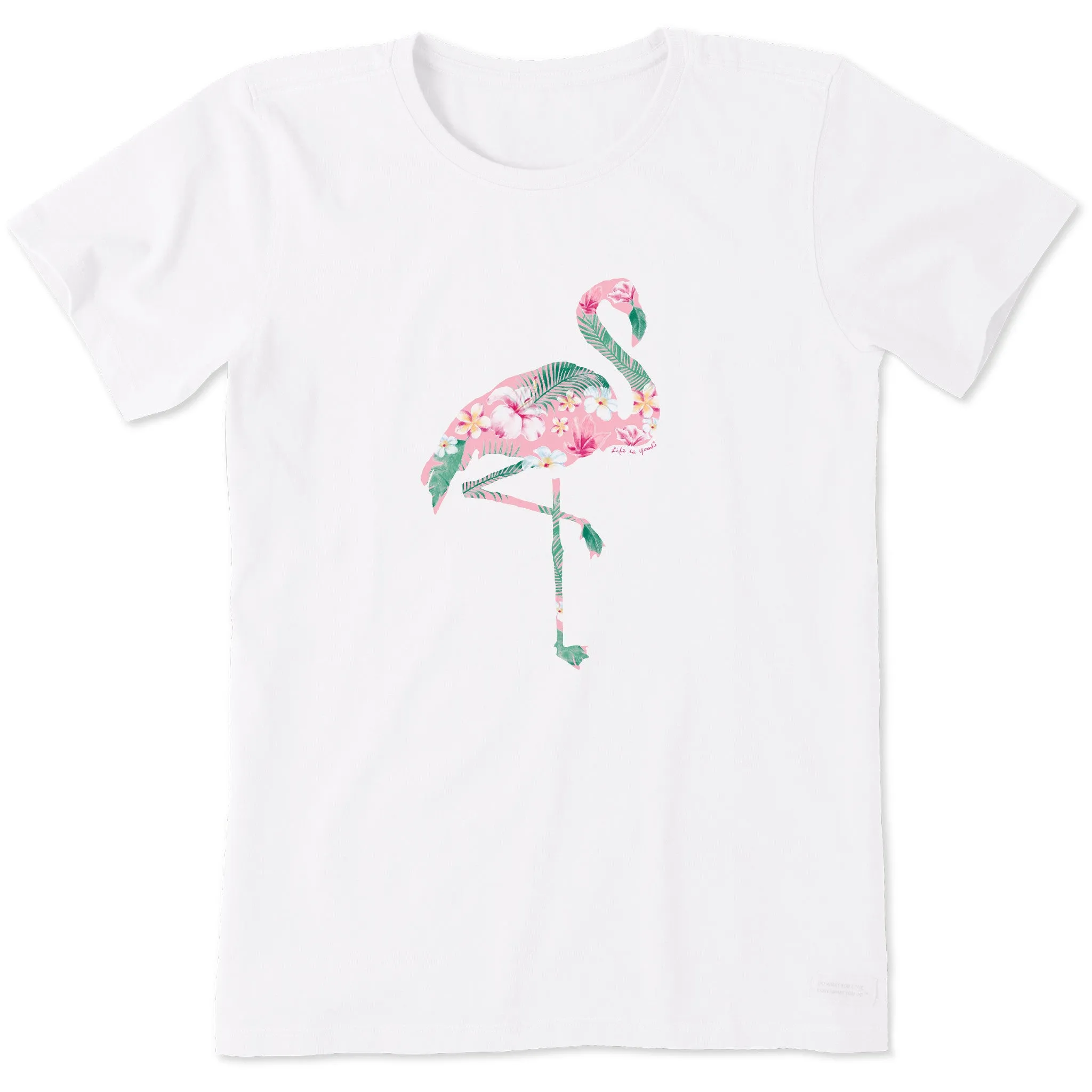 Women's Flamingo Flowers Short Sleeve Tee Life is Good