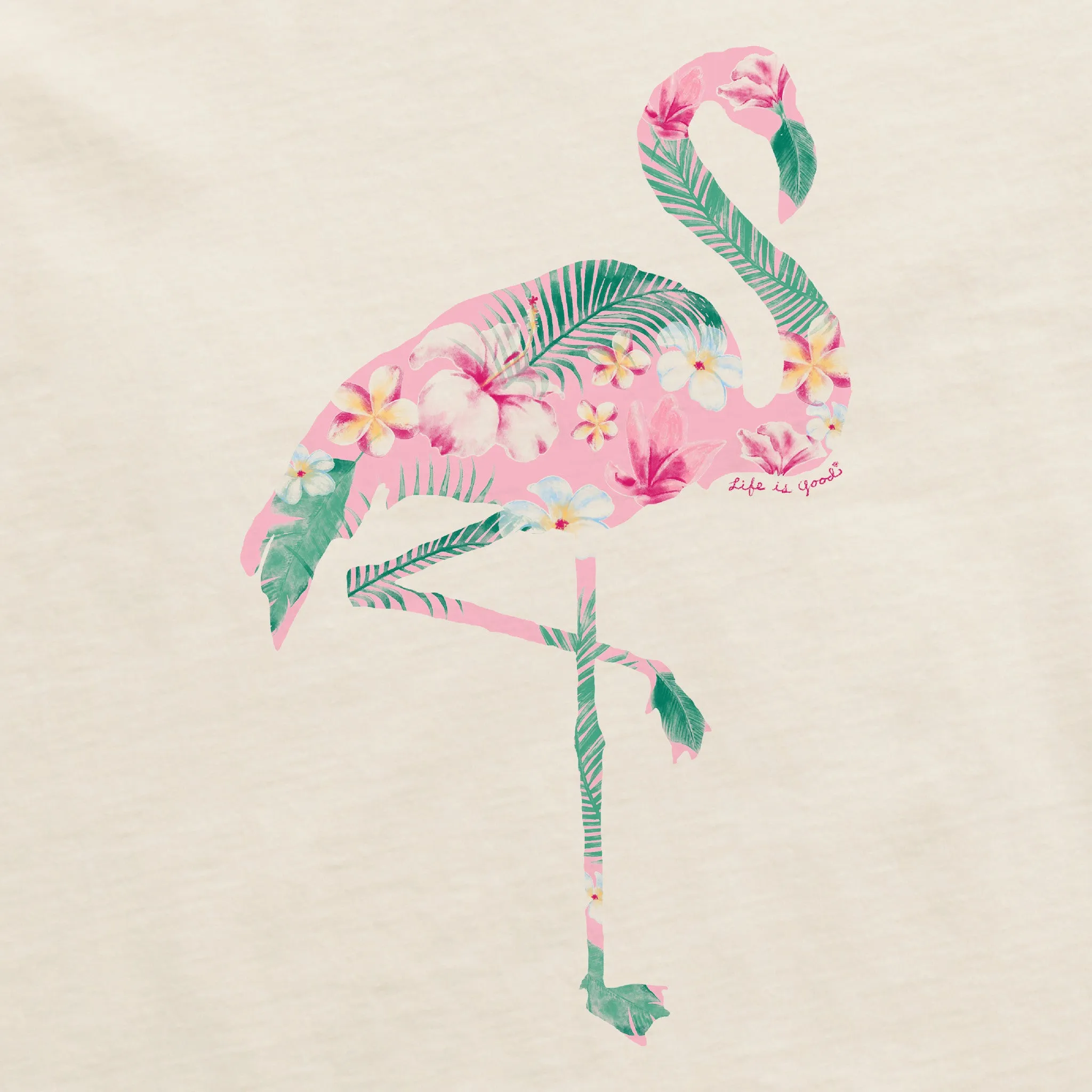 Women's Flamingo Flowers Short Sleeve Tee Life is Good