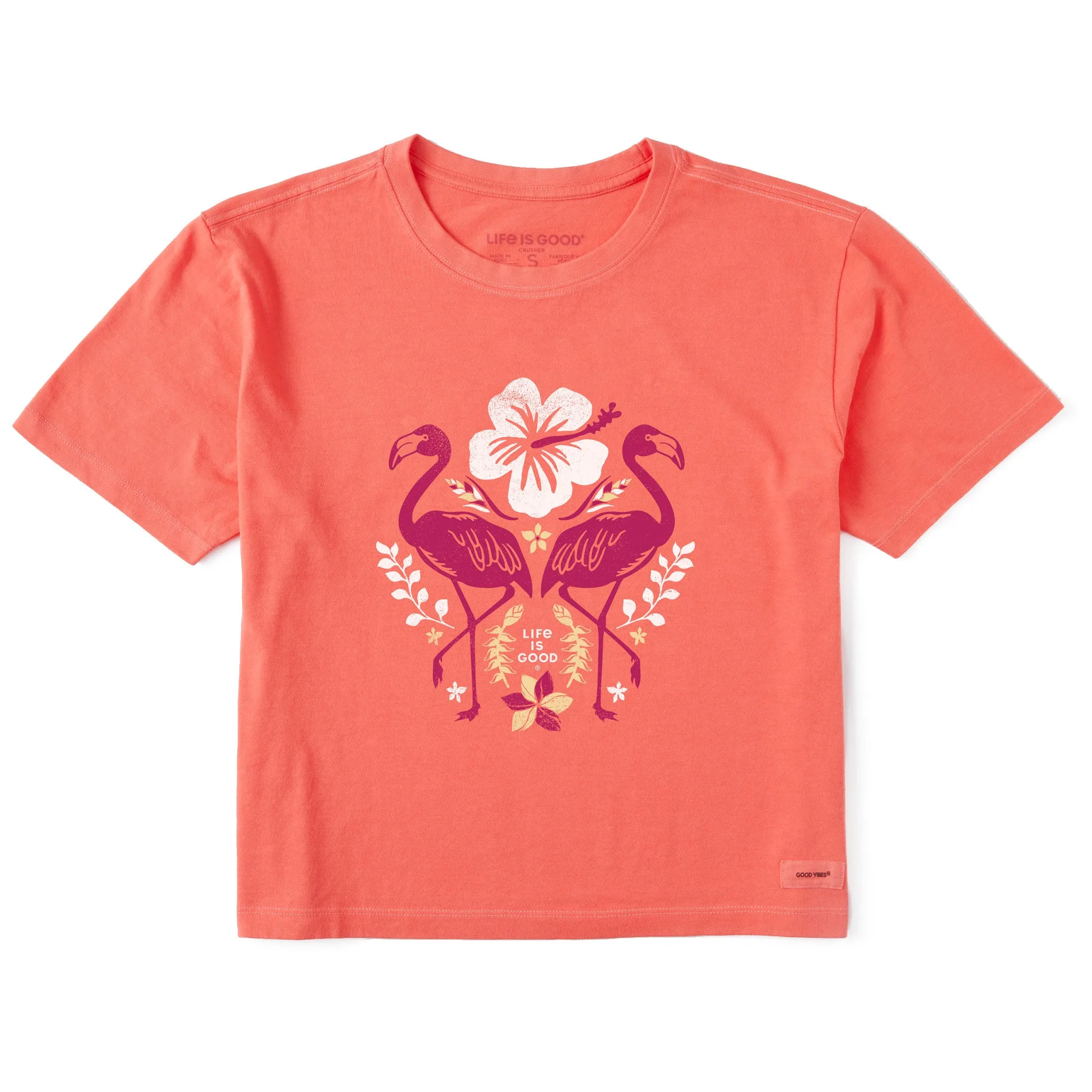 Women's Flamingo Garden Short Sleeve Crusher Boxy Tee Life is Good