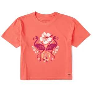Women's Flamingo Garden Short Sleeve Crusher Boxy Tee Life is Good