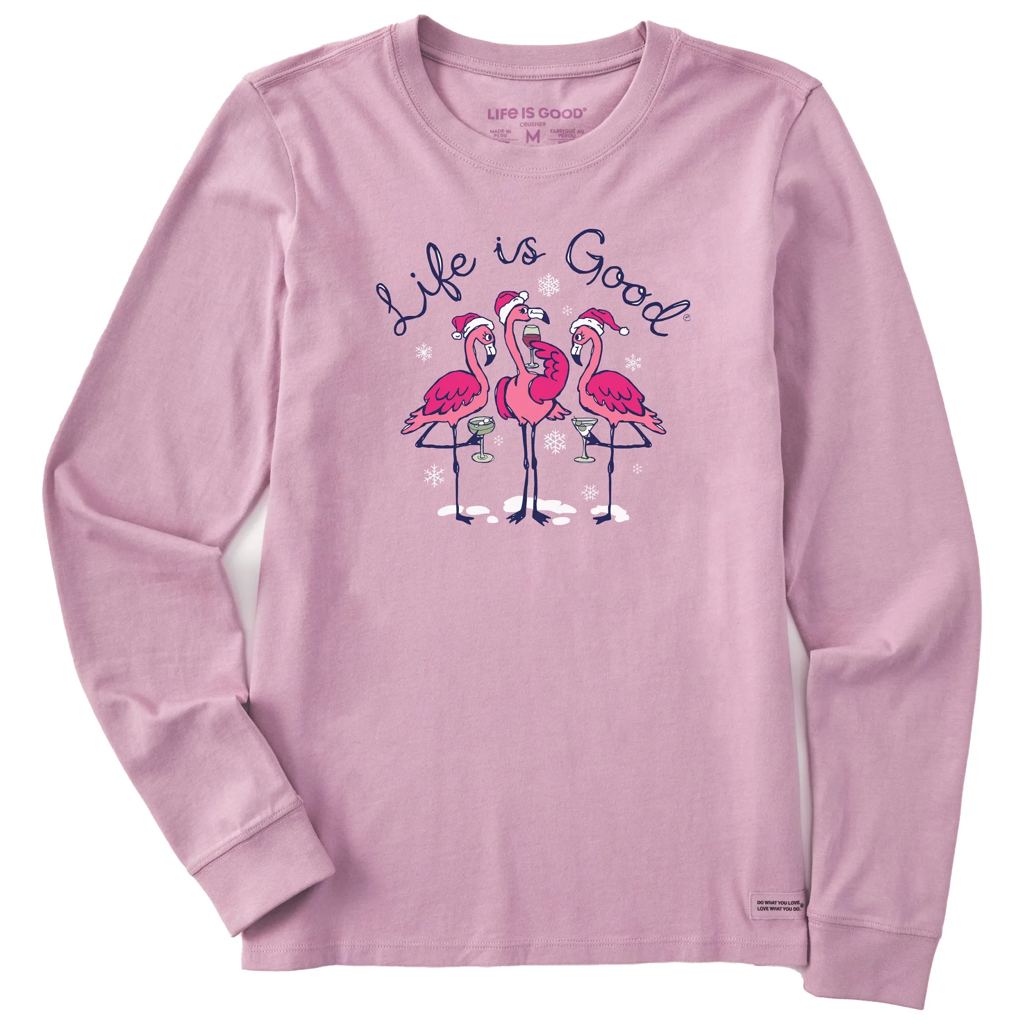 Women's Flamingo Holiday Cocktails Long Sleeve Crusher Tee Life is Good