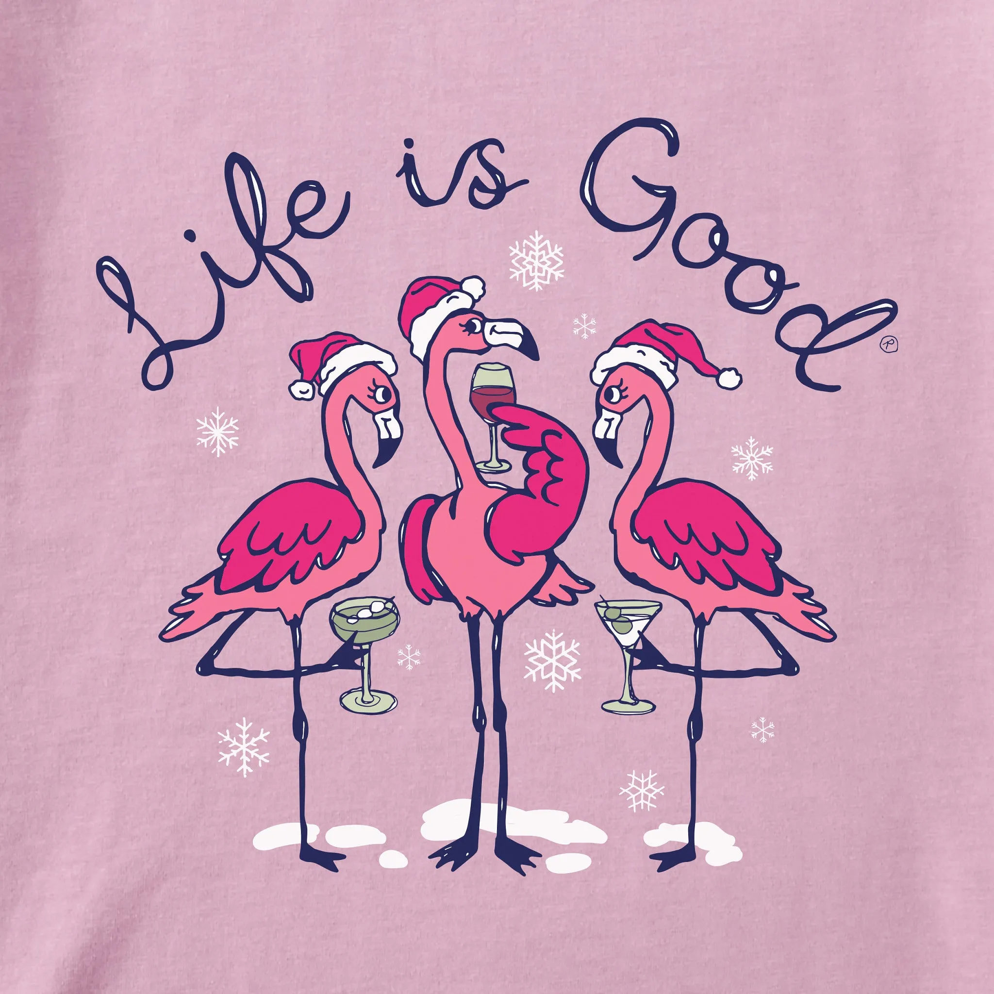 Women's Flamingo Holiday Cocktails Long Sleeve Crusher Tee Life is Good