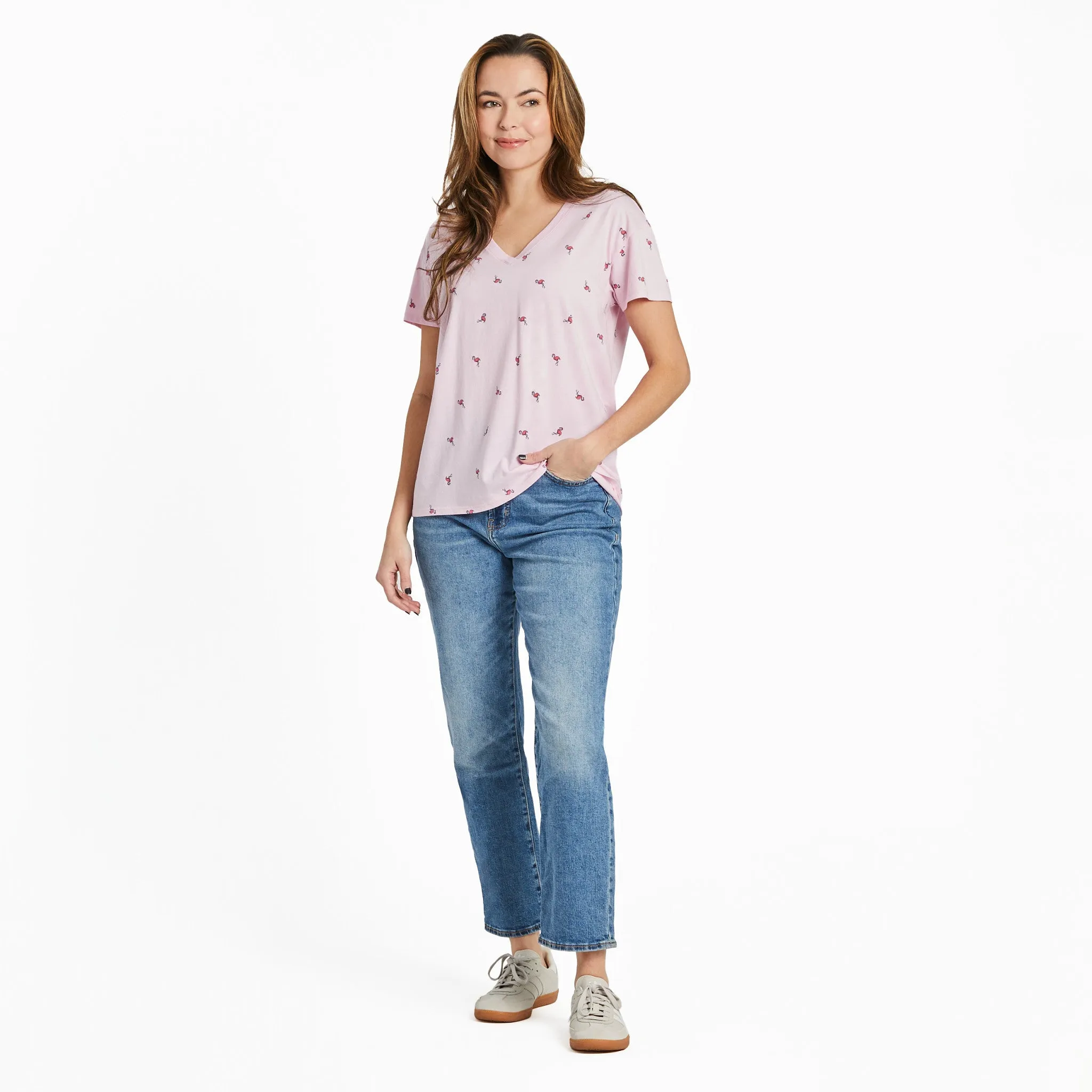Women's Flamingo Pattern Crusher-LITE Easy Vee Life is Good