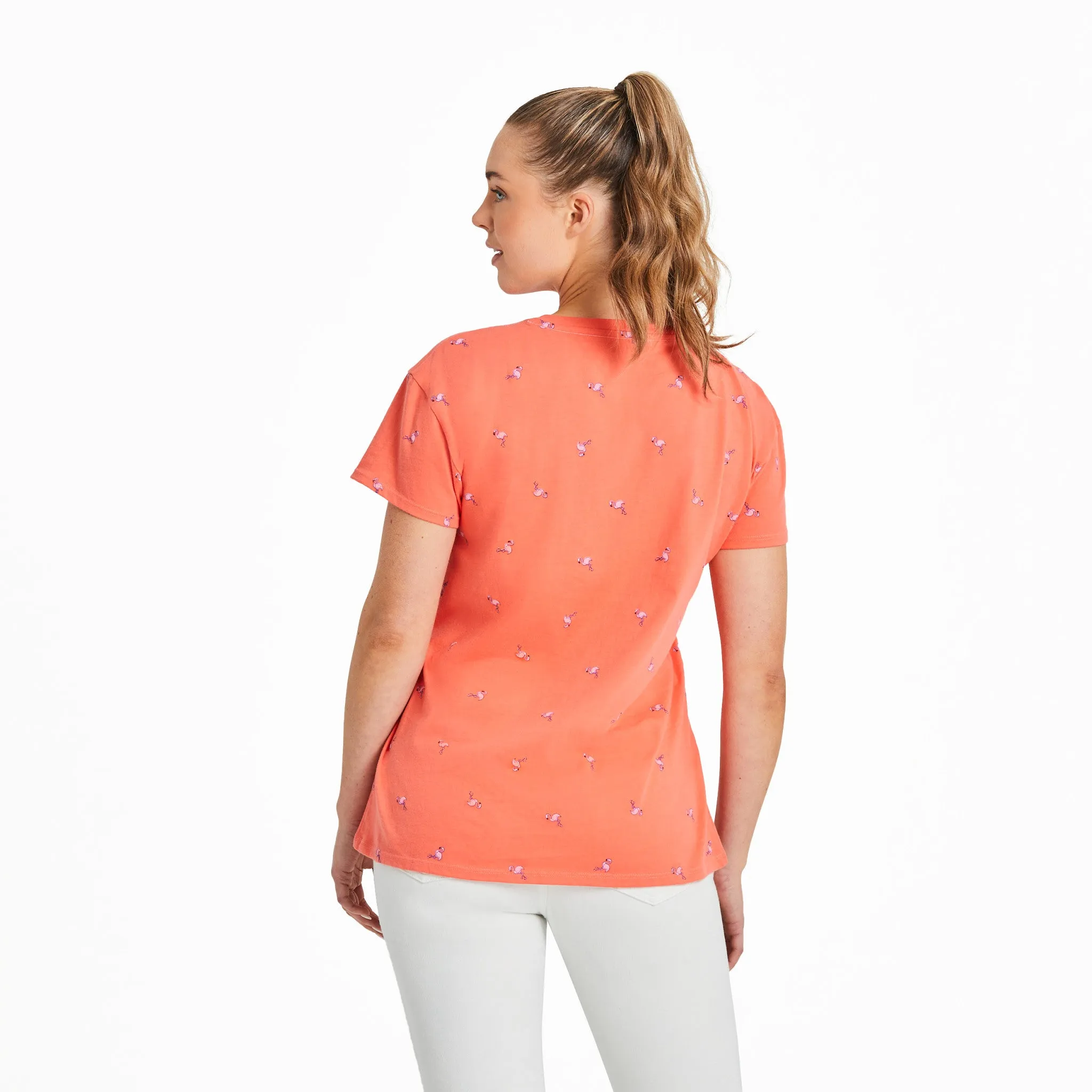 Women's Flamingo Pattern Crusher-LITE Easy Vee Life is Good