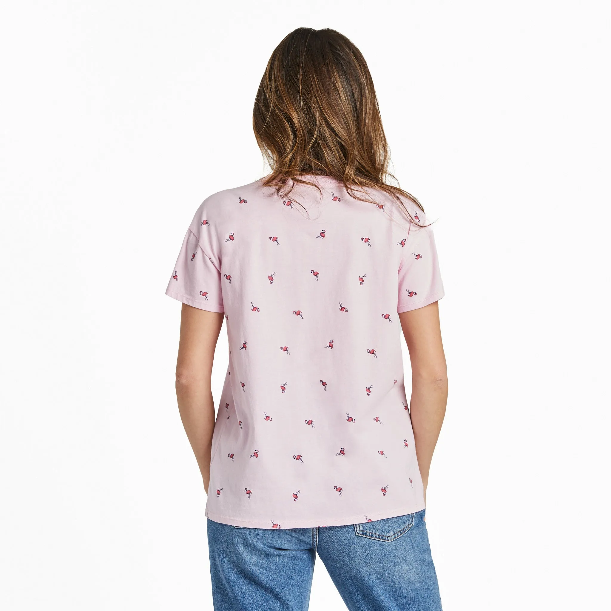 Women's Flamingo Pattern Crusher-LITE Easy Vee Life is Good