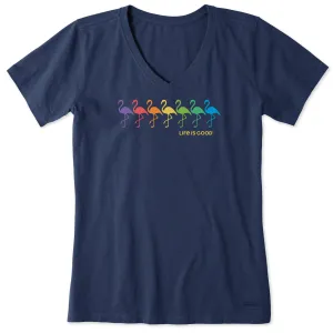 Women's Flamingo Spectrum Short Sleeve Vee Life is Good