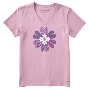Women's Flip Flop Flower Short Sleeve Crusher Vee Life is Good