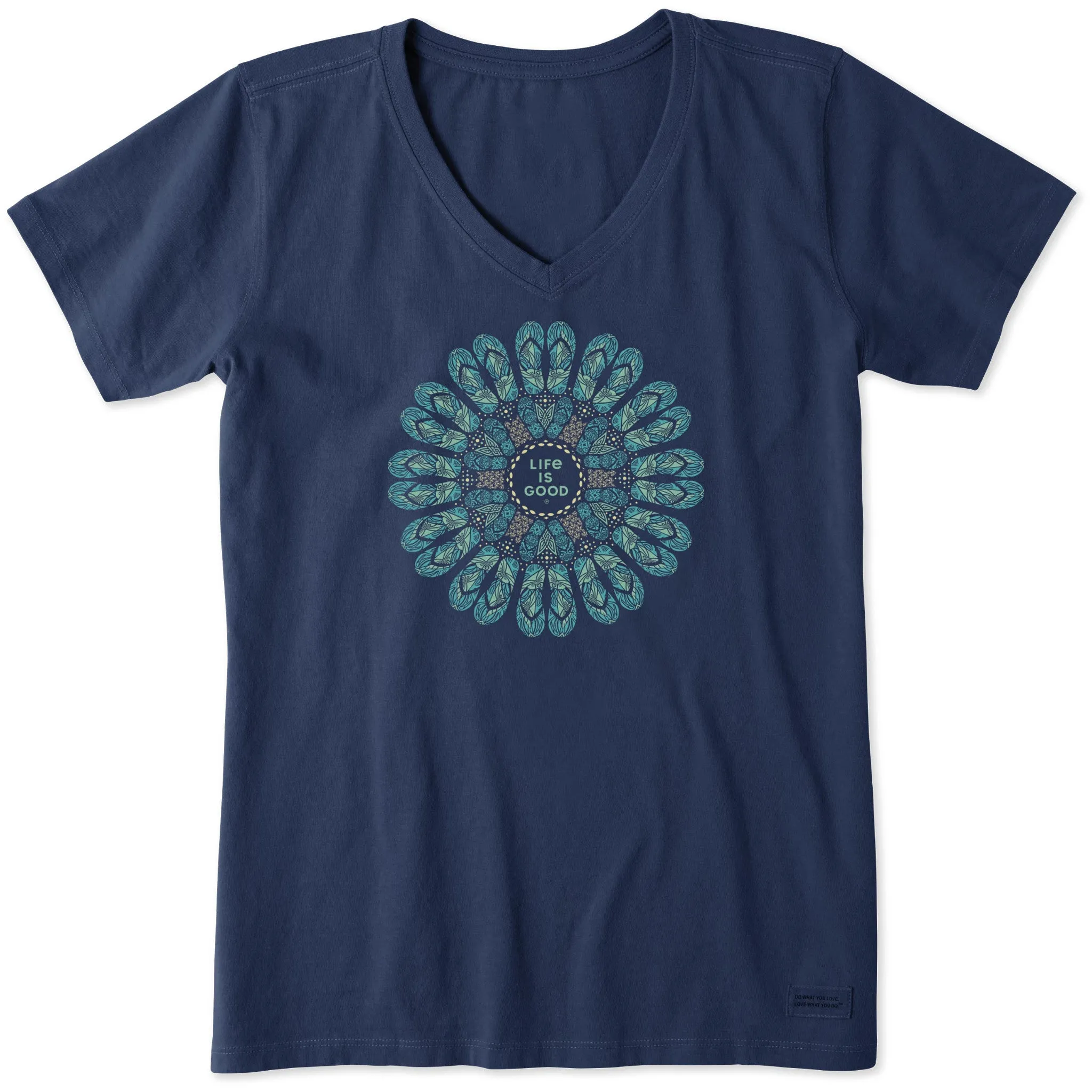 Women's Flip Flop Mandala Short Sleeve Crusher Vee Life is Good