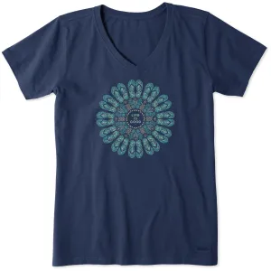 Women's Flip Flop Mandala Short Sleeve Crusher Vee Life is Good