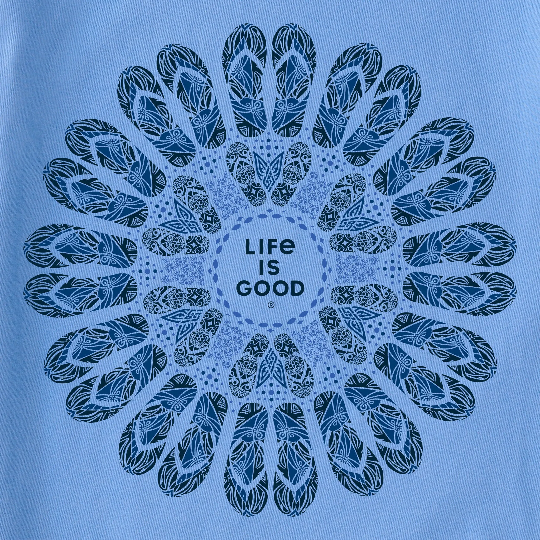 Women's Flip Flop Mandala Short Sleeve Crusher Vee Life is Good