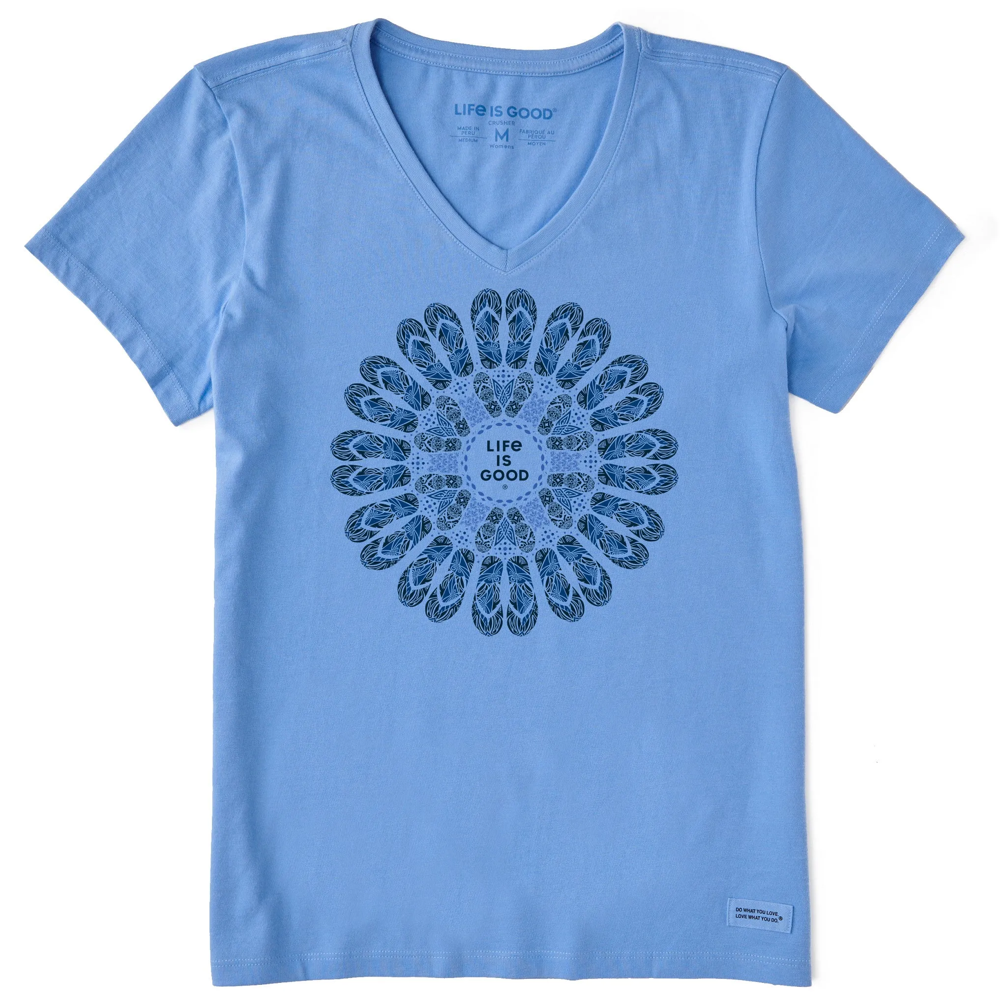 Women's Flip Flop Mandala Short Sleeve Crusher Vee Life is Good