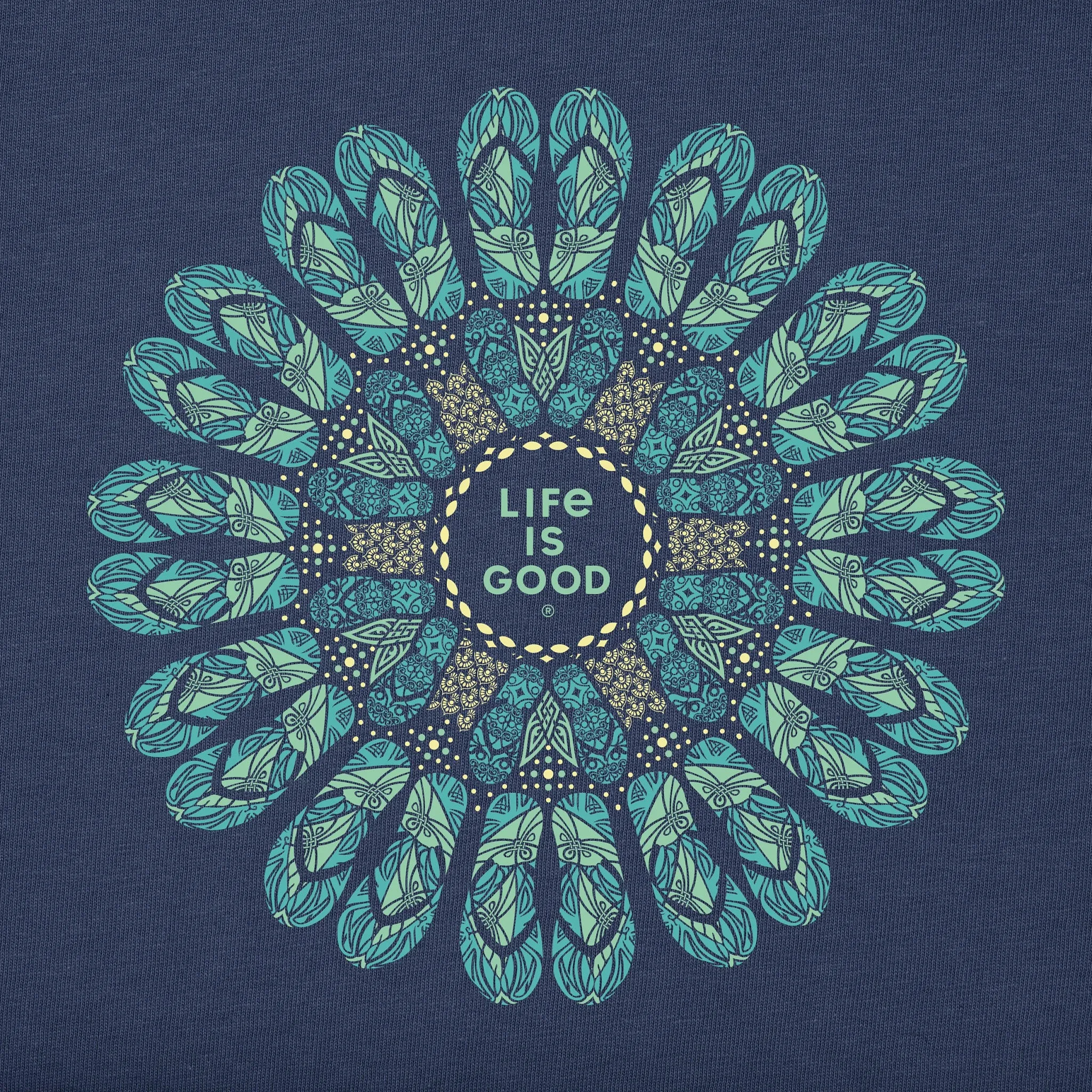 Women's Flip Flop Mandala Short Sleeve Crusher Vee Life is Good
