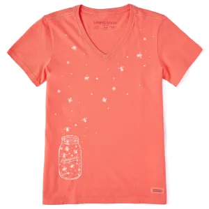 Women's Floating Fireflies Jar Short Sleeve Crusher Vee Life is Good