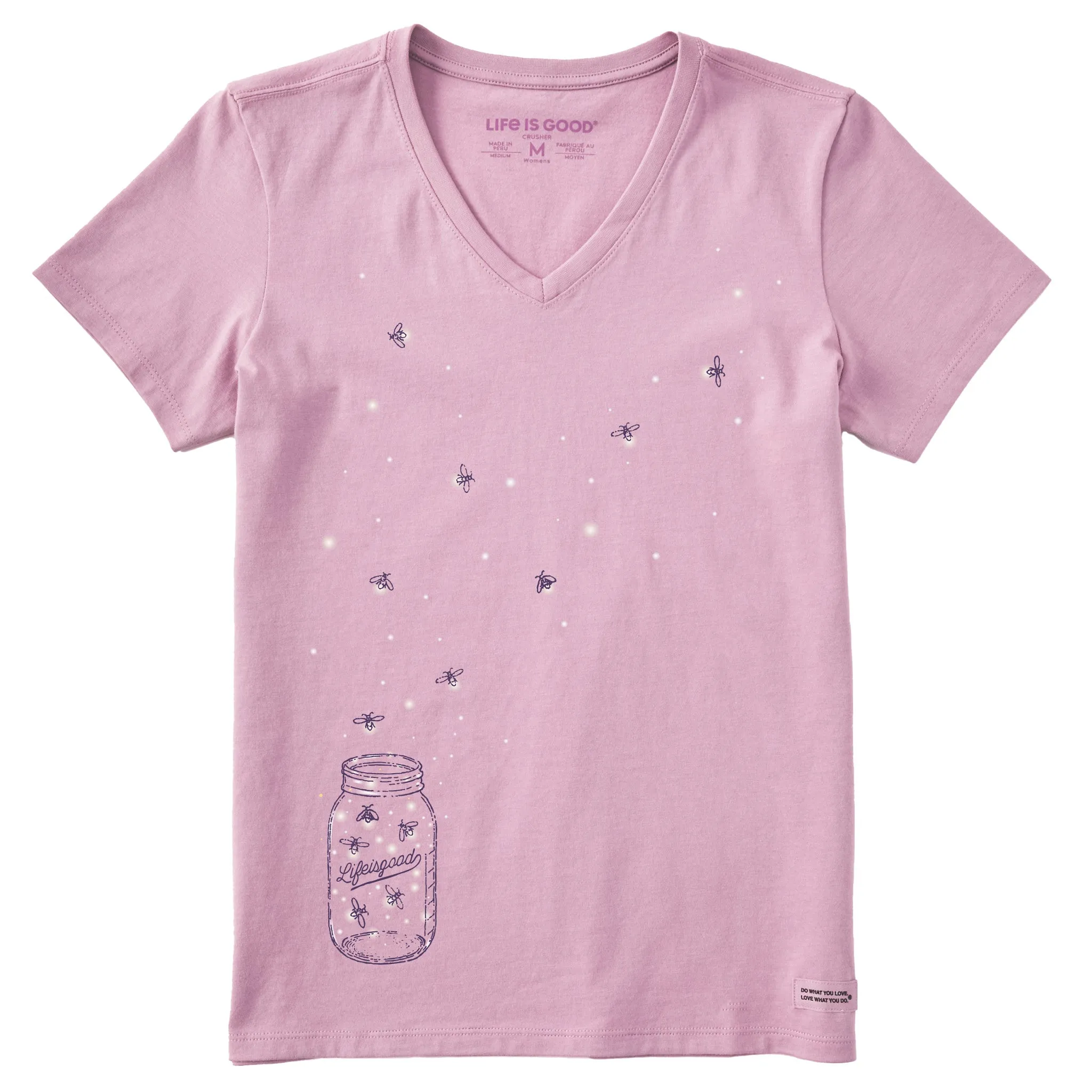 Women's Floating Fireflies Jar Short Sleeve Crusher Vee Life is Good