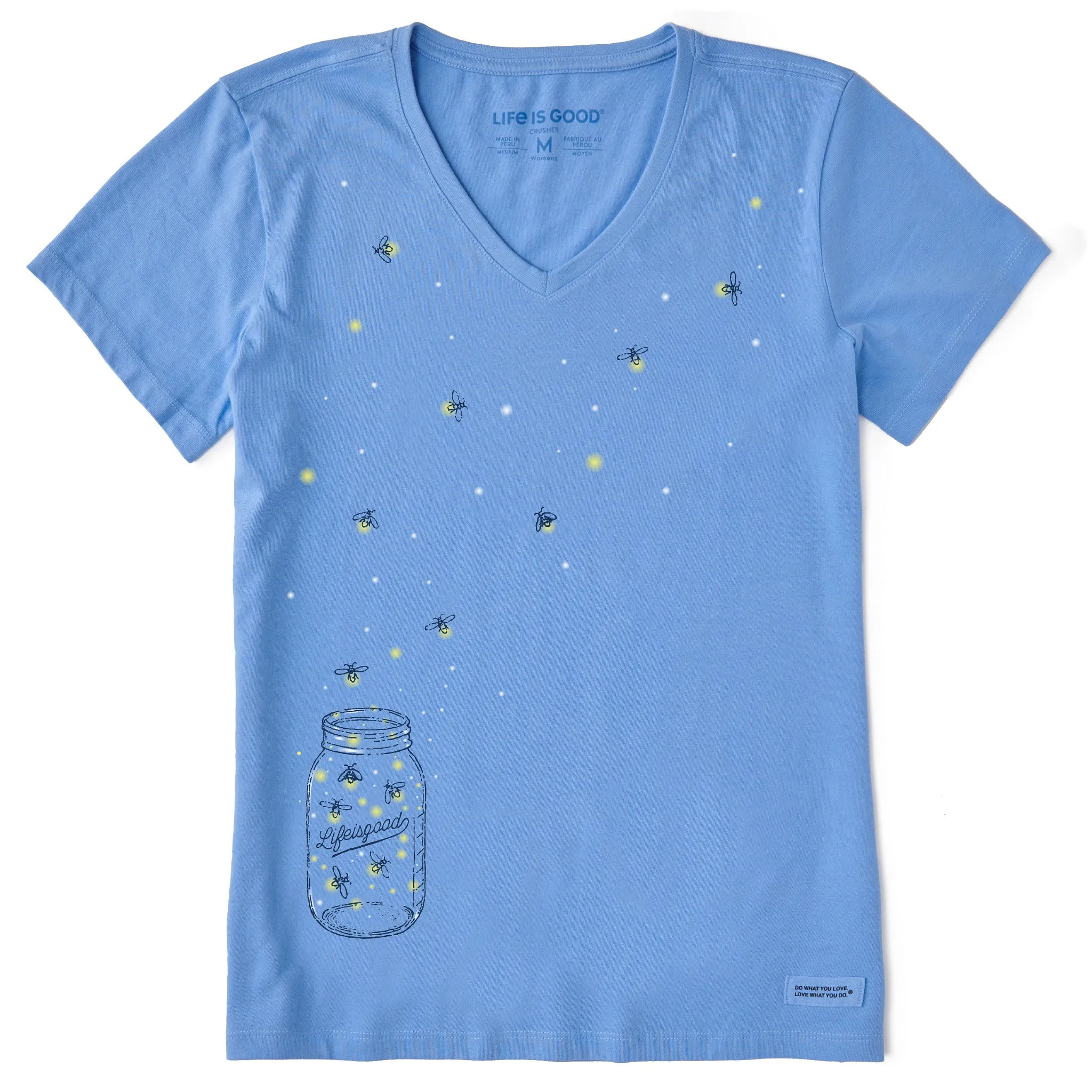 Women's Floating Fireflies Jar Short Sleeve Crusher Vee Life is Good