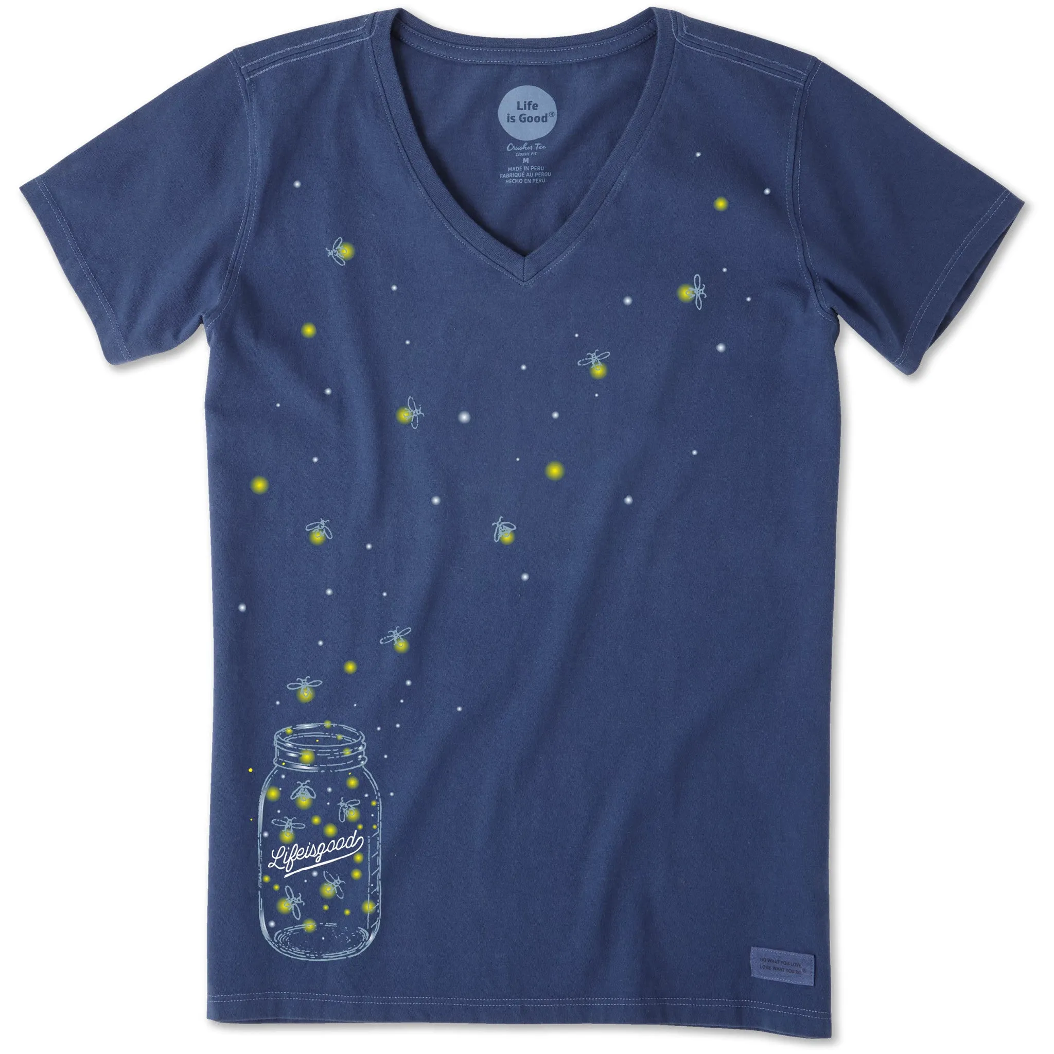 Women's Floating Fireflies Jar Short Sleeve Crusher Vee Life is Good