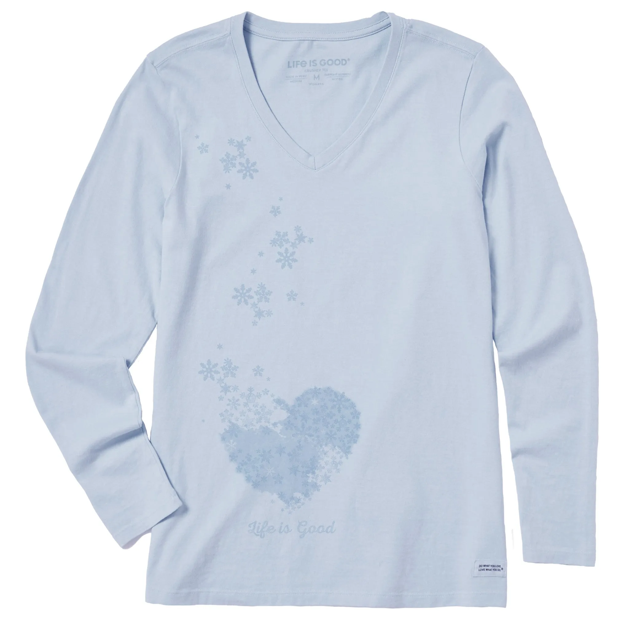 Women's Floating Hearts Long Sleeve Crusher Vee Life is Good