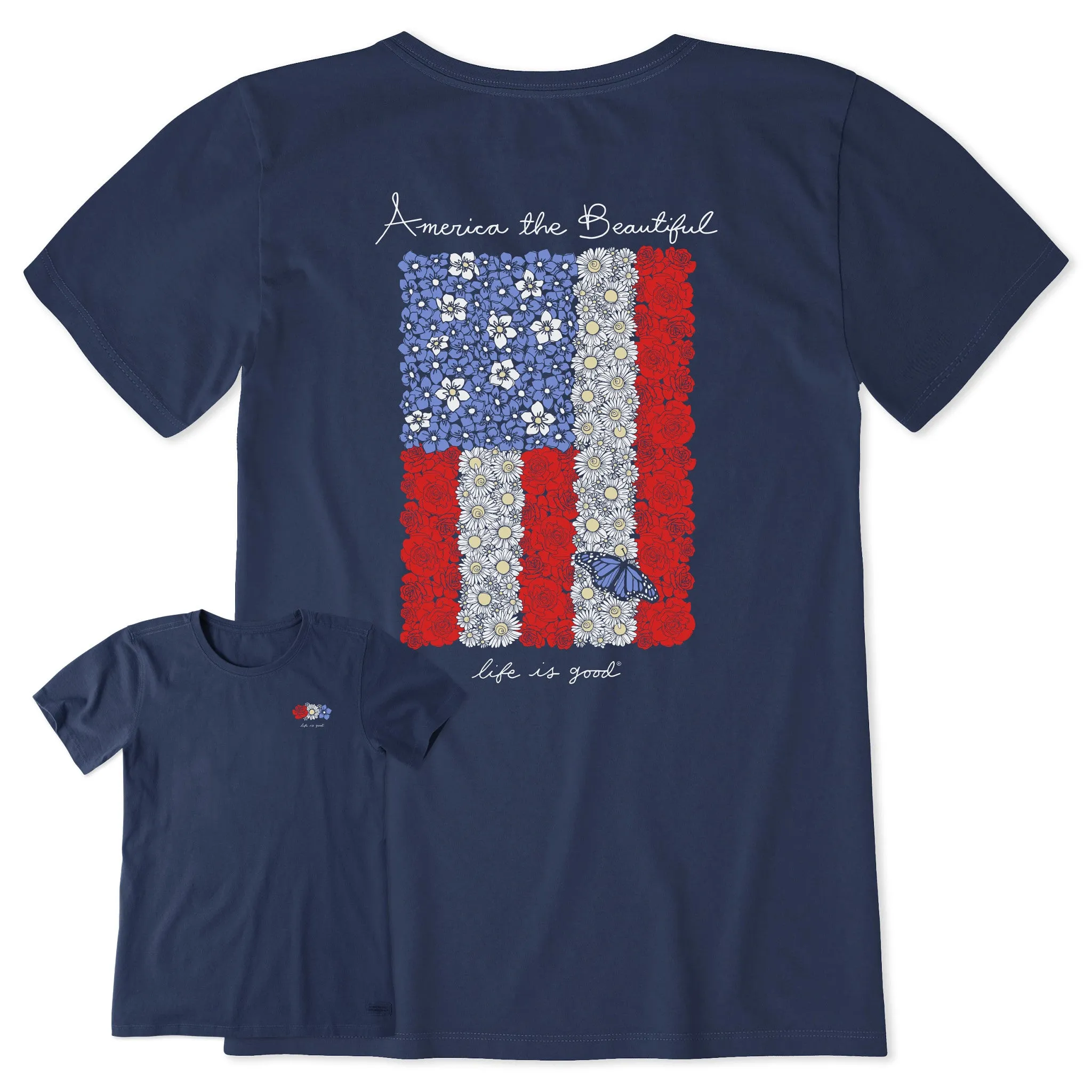 Women's Floral American Flag Short Sleeve Tee Life is Good