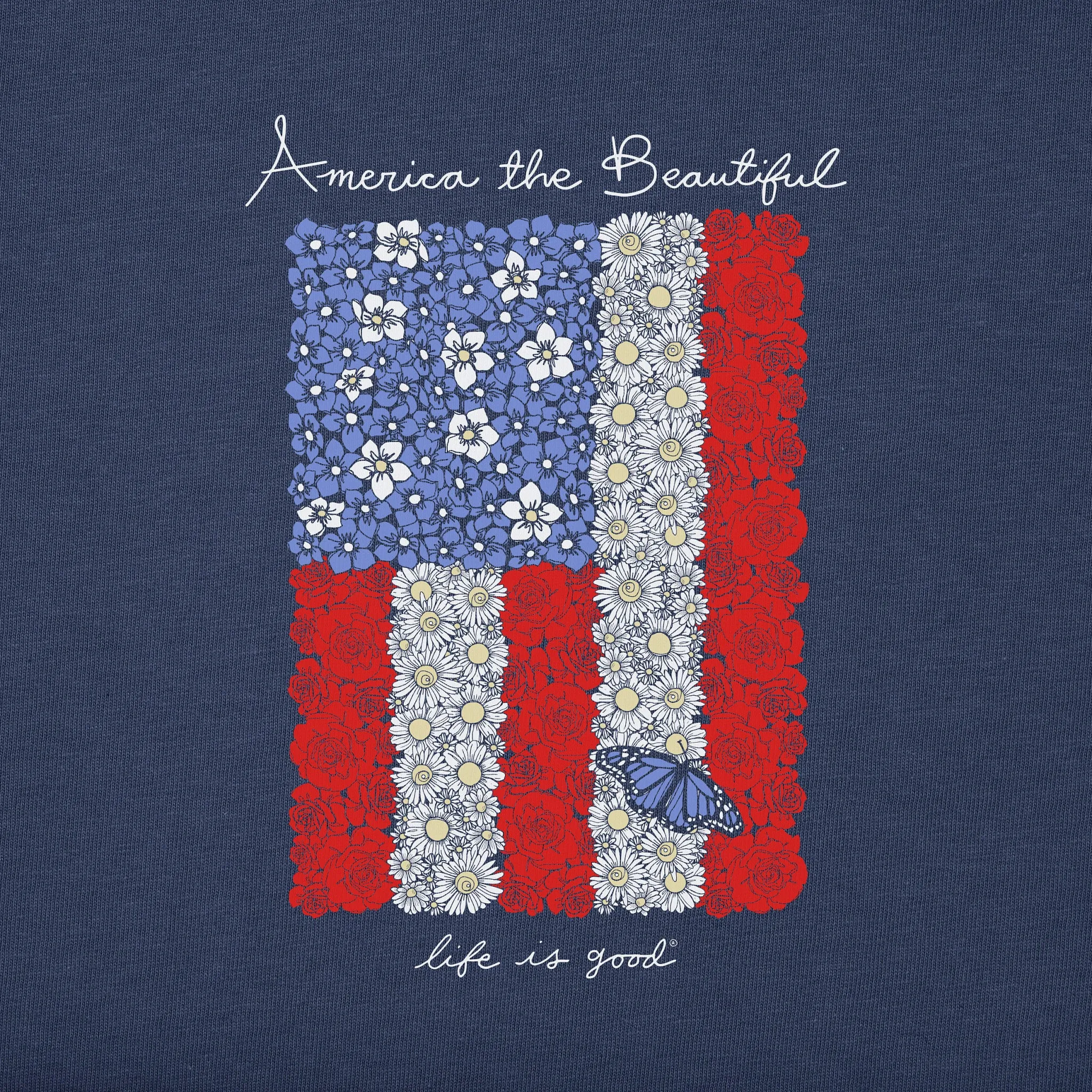 Women's Floral American Flag Short Sleeve Tee Life is Good