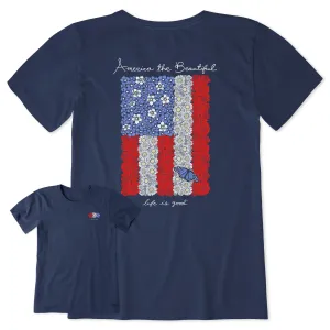 Women's Floral American Flag Short Sleeve Tee Life is Good