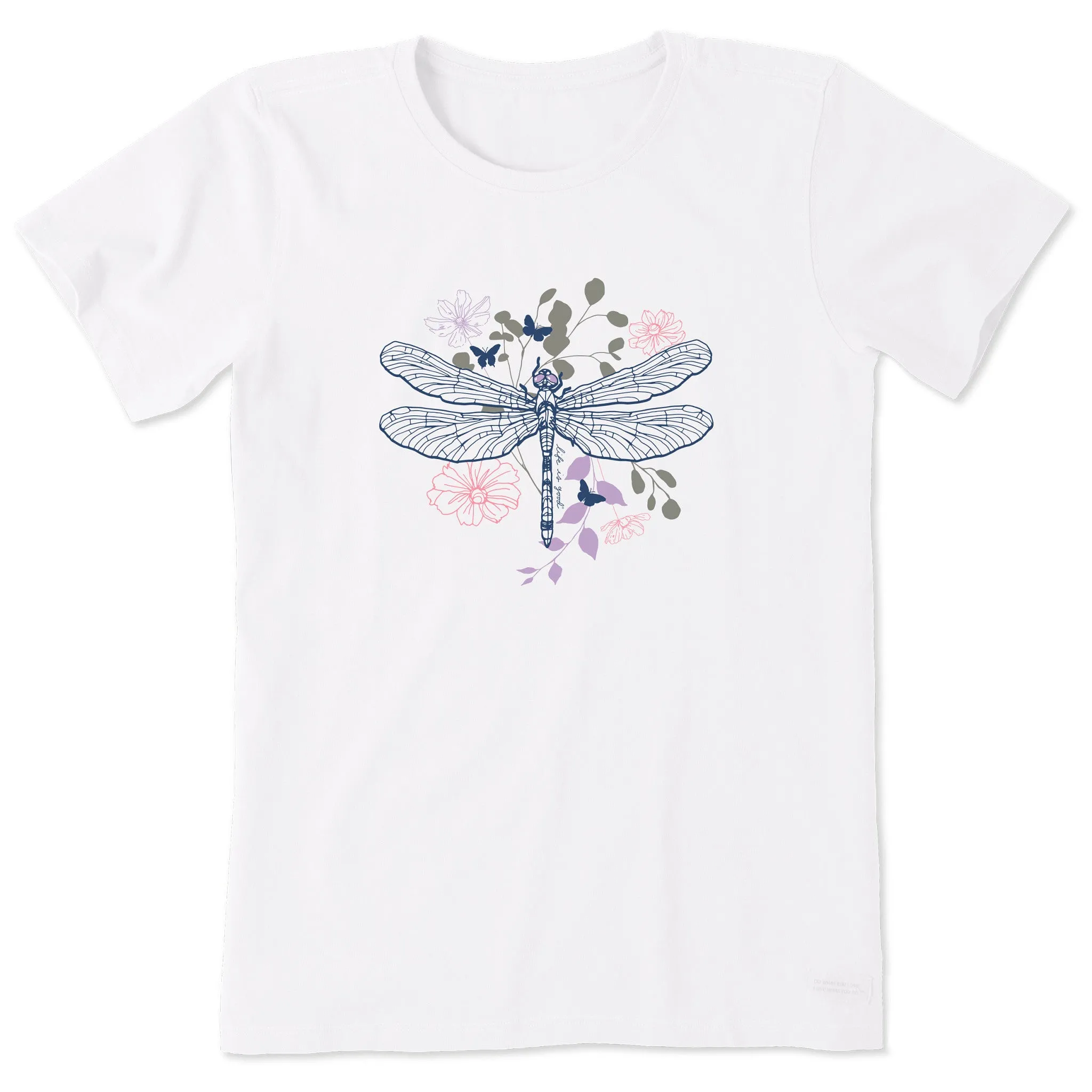 Women's Floral Backdrop Dragonfly Short Sleeve Tee Life is Good