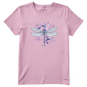 Women's Floral Backdrop Dragonfly Short Sleeve Tee Life is Good