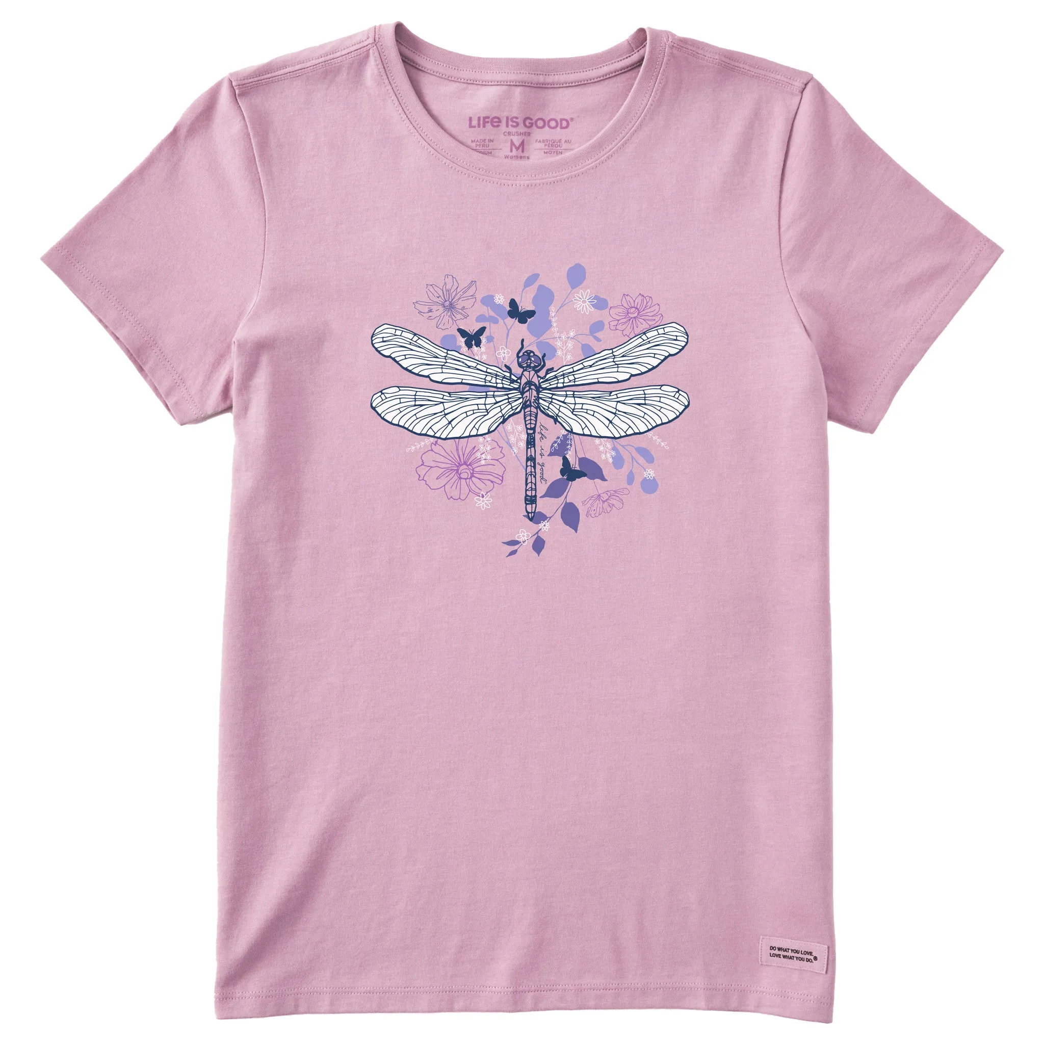 Women's Floral Backdrop Dragonfly Short Sleeve Tee Life is Good