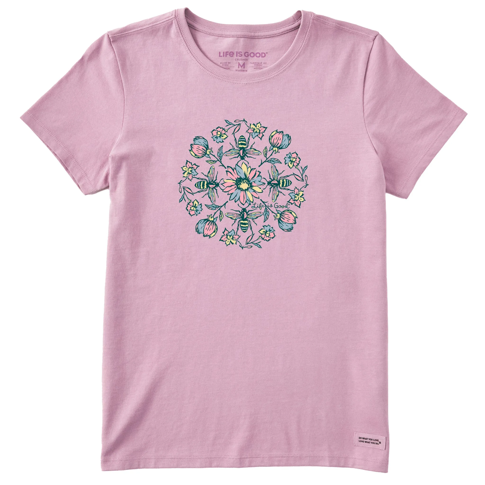 Women's Floral Bee Mandala Short Sleeve Tee Life is Good