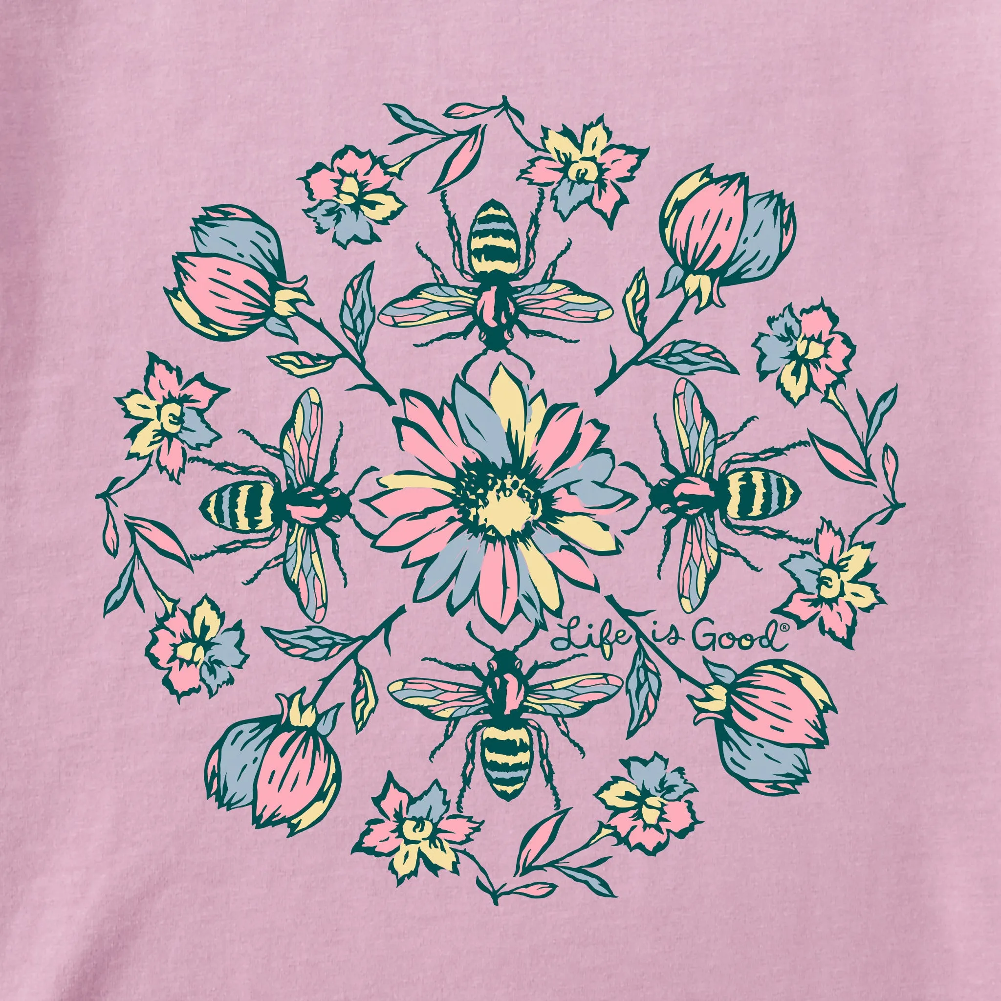 Women's Floral Bee Mandala Short Sleeve Tee Life is Good