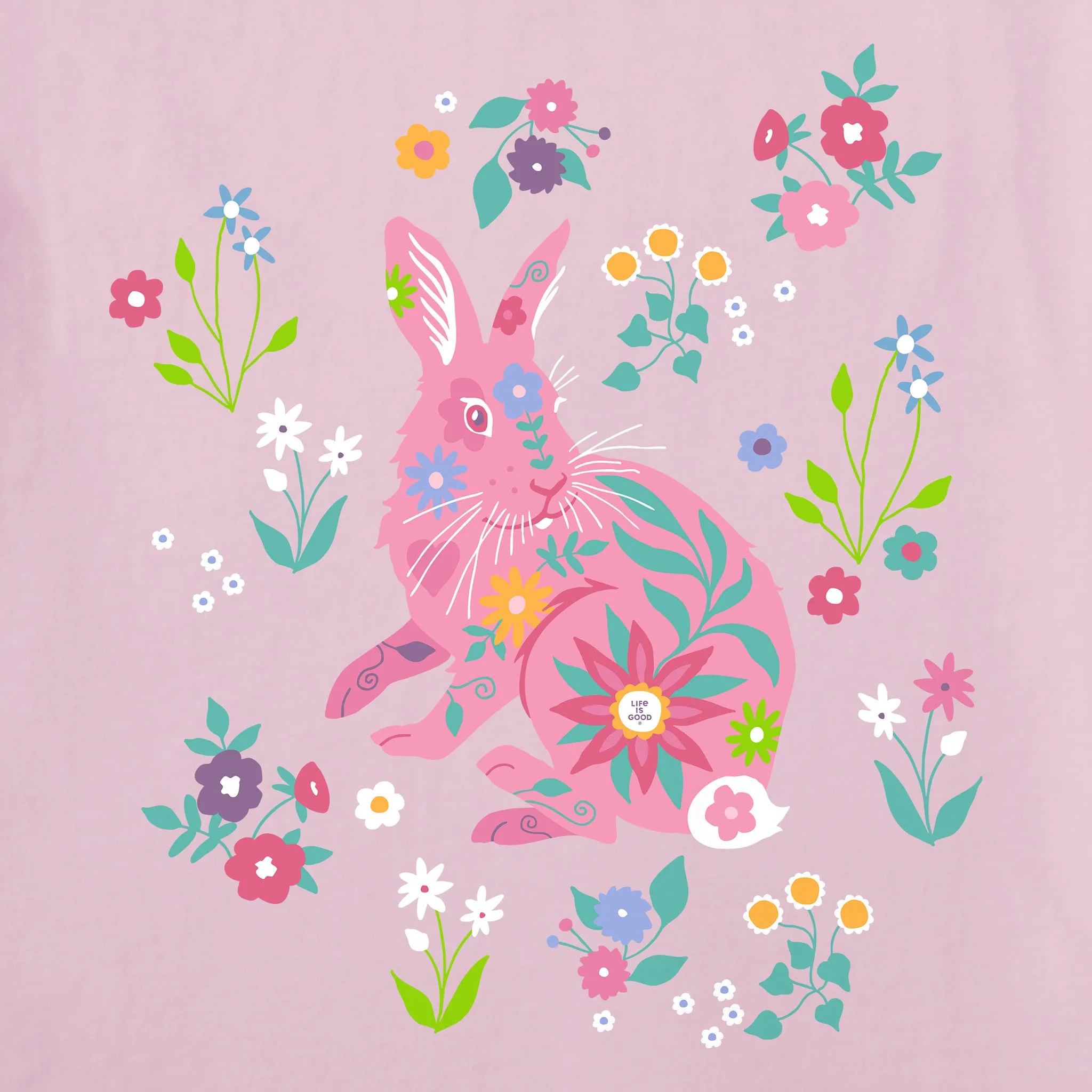 Women's Floral Bunny Short Sleeve Tee Life is Good