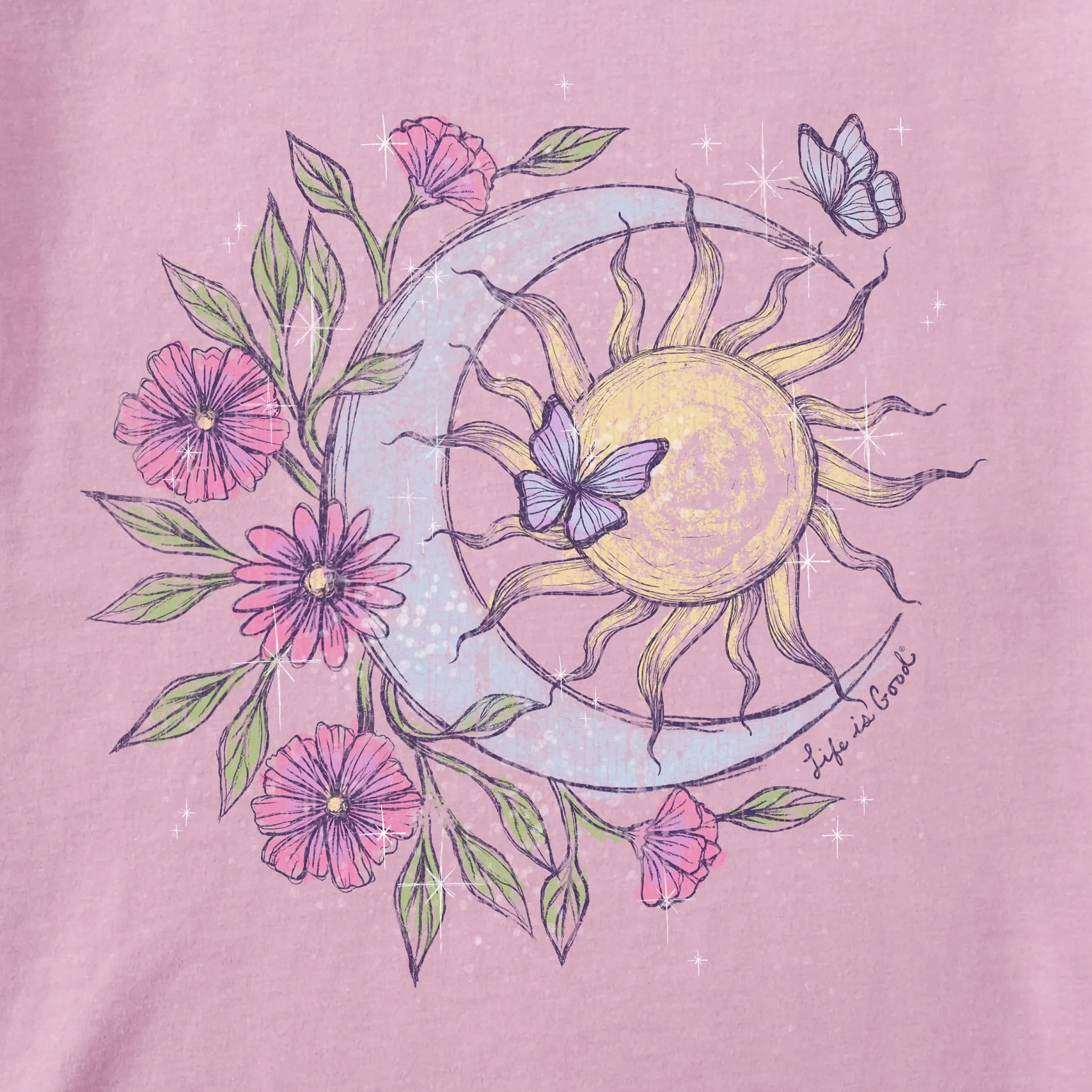 Women's Floral Butterfly Celestial Short Sleeve Crusher Boxy Tee Life is Good
