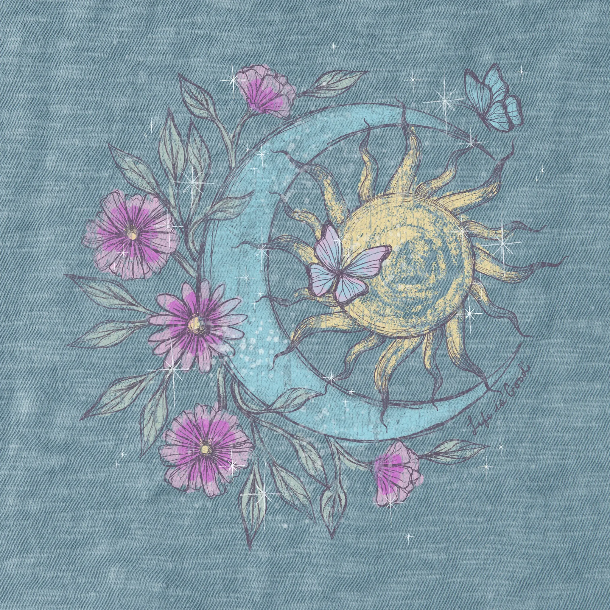 Women's Floral Butterfly Celestial Textured Slub Tank Life is Good