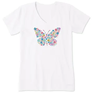 Women's Floral Butterfly Short Sleeve Vee Life is Good